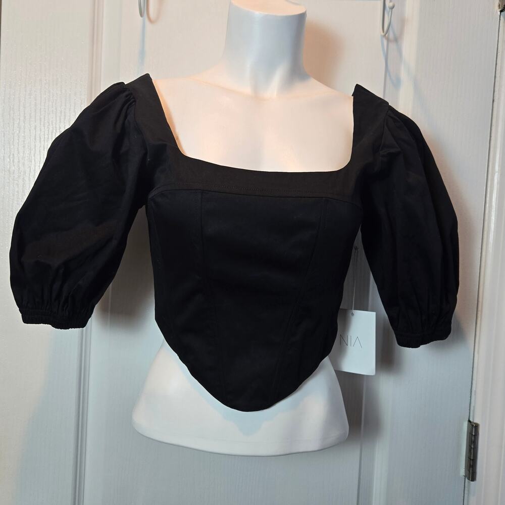 NWT Nia Seine corset top black puff sleeves XS